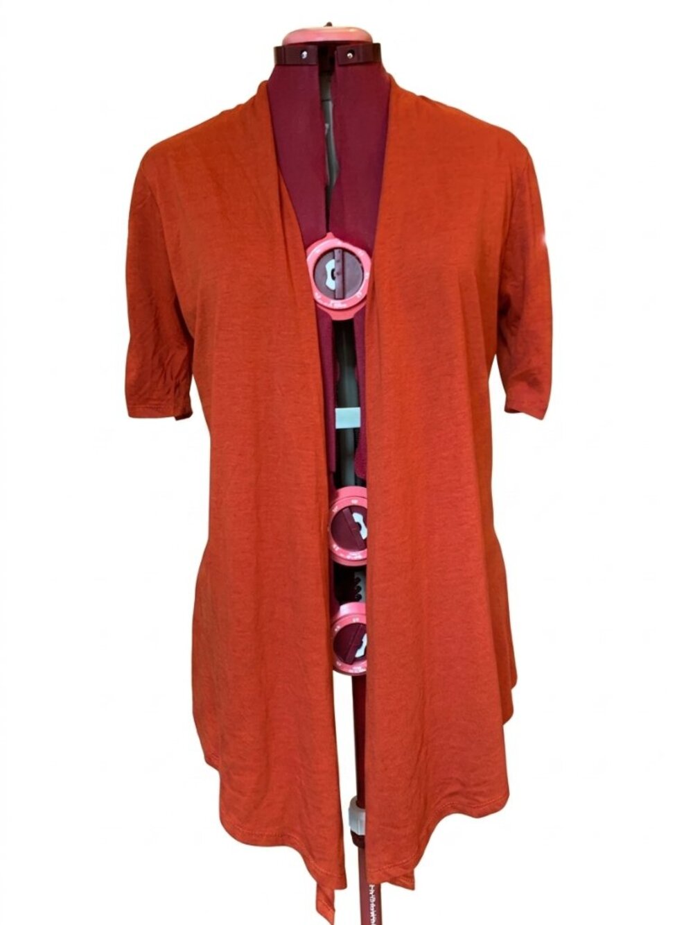 FIRST EXIT - Open Front Short Sleeve Cardigan in Burnt Orange - Medium